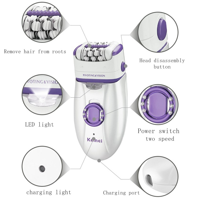 Epilator electric Kemei original, pentru femei, pentru îndepărtarea părului feței, aparat de ras pentru femei, aparat de bărbierit pentru picioare, aparat de tuns pentru bikini depilator