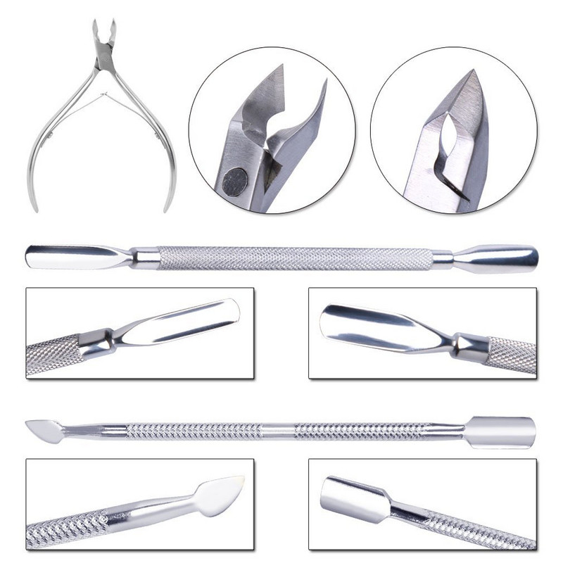 Visokokvalitetni set alata za uklanjanje laka za nokte od 3 kom od nehrđajućeg čelika za manikuru i pedikuru