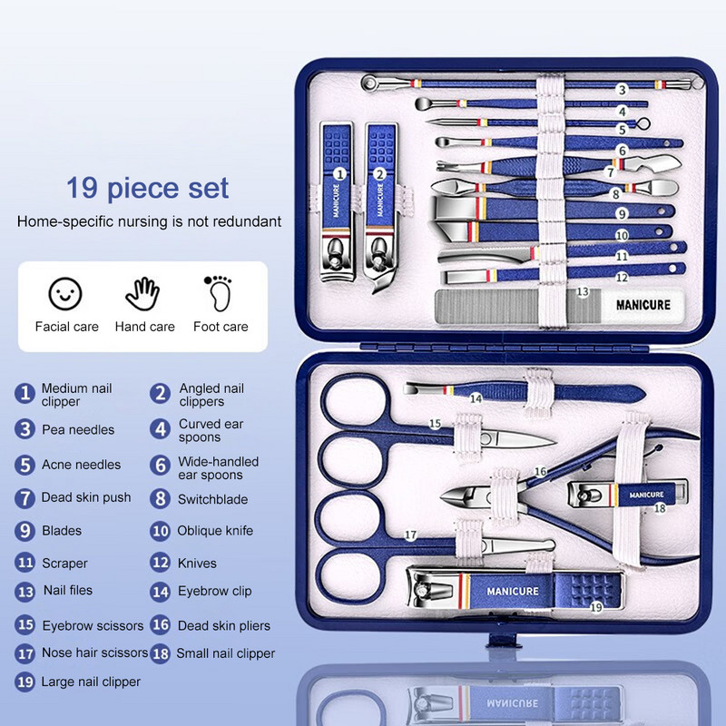 9-19 buc/set Set de tăietor de unghii Set de tăietoare de unghii din oțel inoxidabil cu geantă pliabilă Seturi de manichiură Foarfece Instrument de frumusețe pentru machiaj 2023
