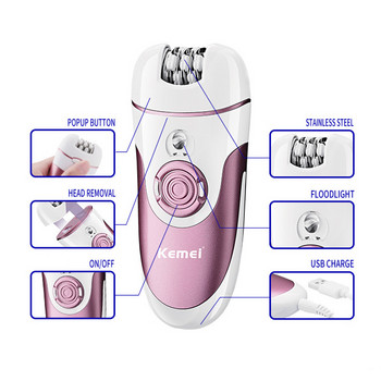 Ηλεκτρική συσκευή αποτρίχωσης Kemei 4 σε 1 Εργαλείο περιποίησης ποδιών Lady Depilador Επαναφορτιζόμενη αποτρίχωση αποτρίχωσης για γυναίκες