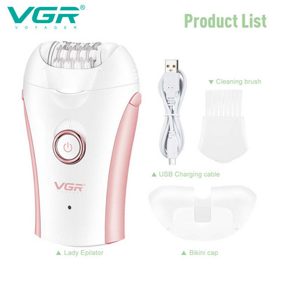Epilator pentru femei VGR705 Epilator electric pentru femeie, pentru îndepărtarea părului, aparat de ras pentru femeie, aparat de tuns pentru bikini, depilare pentru corp, pentru picioare, depilare reîncărcabilă