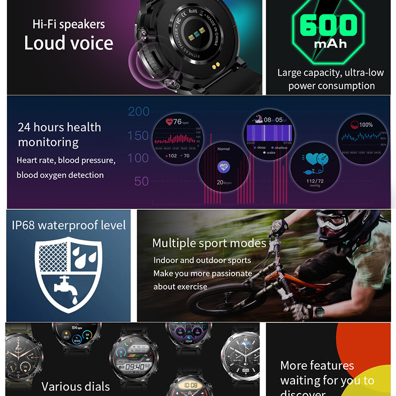 ChiBear Bluetooth Call Men Smart Watch 600 mAh Μεγάλη μπαταρία 1,6" 400*400 HD έγχρωμη οθόνη IP68 Αδιάβροχη οθόνη Smartwatch Man