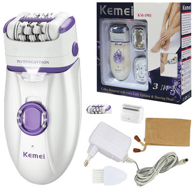 Kemei 1981 3in1 Epilator electric pentru femei Aparat de bărbierit pentru femeie Picior Îndepărtarea părului buzelor bărbie Depilator pentru femeie Bikini Trimmer păr facial
