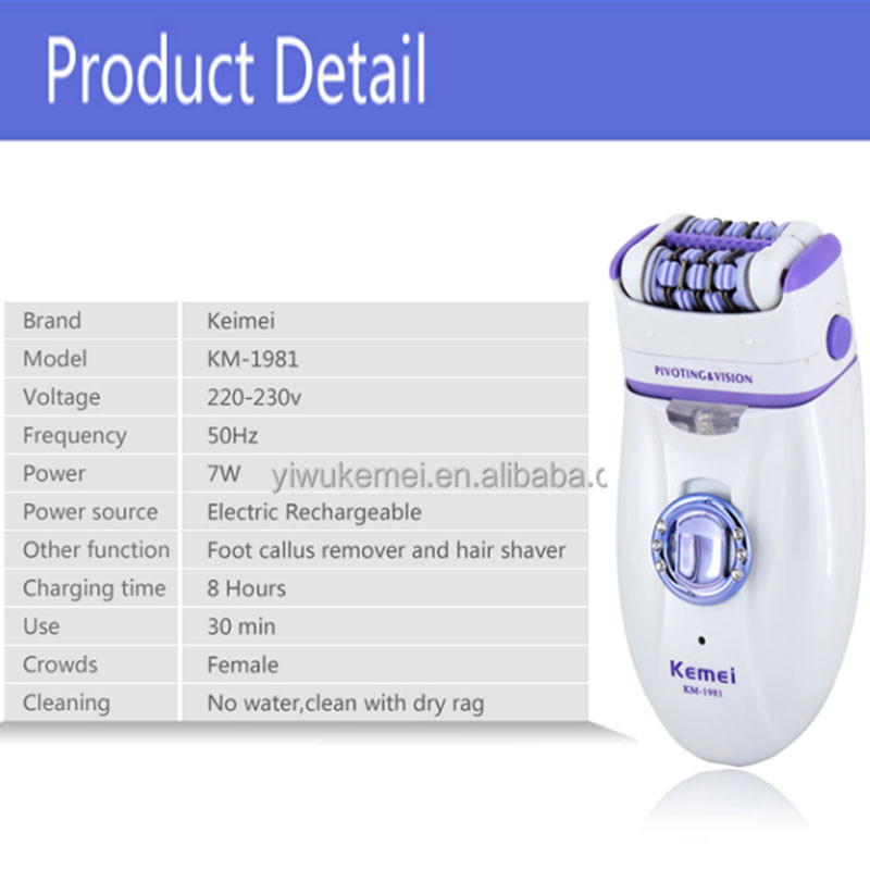 Kemei 1981 3in1 Epilator electric pentru femei Aparat de bărbierit pentru femeie Picior Îndepărtarea părului buzelor bărbie Depilator pentru femeie Bikini Trimmer păr facial