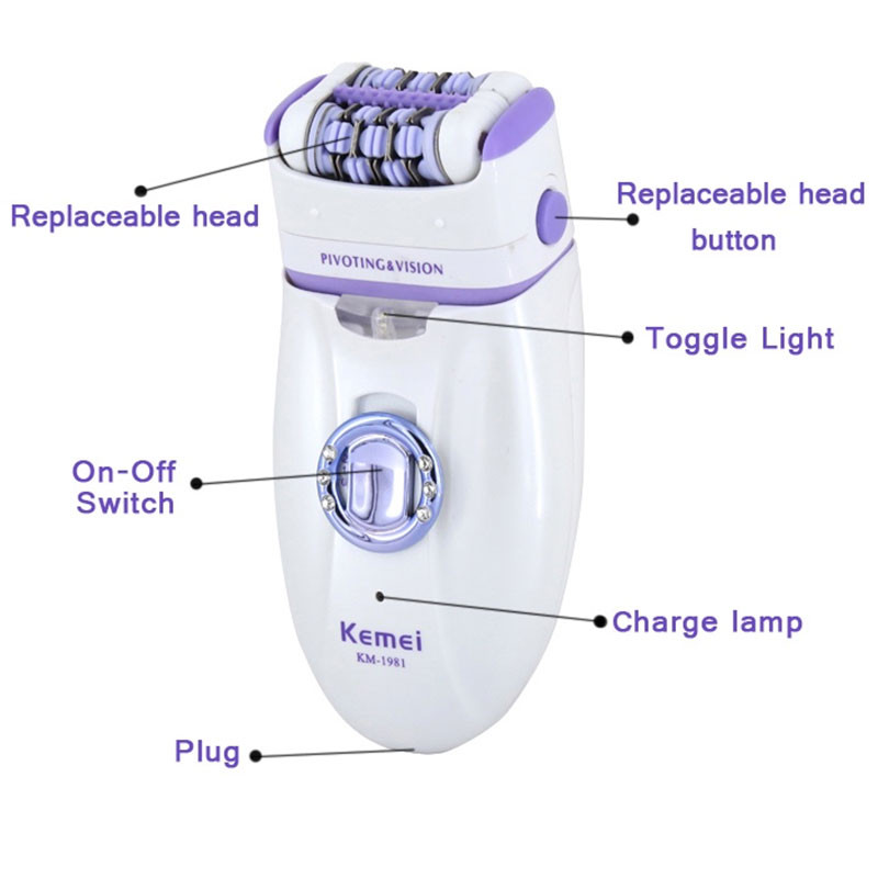 Kemei 1981 3in1 Epilator electric pentru femei Aparat de bărbierit pentru femeie Picior Îndepărtarea părului buzelor bărbie Depilator pentru femeie Bikini Trimmer păr facial
