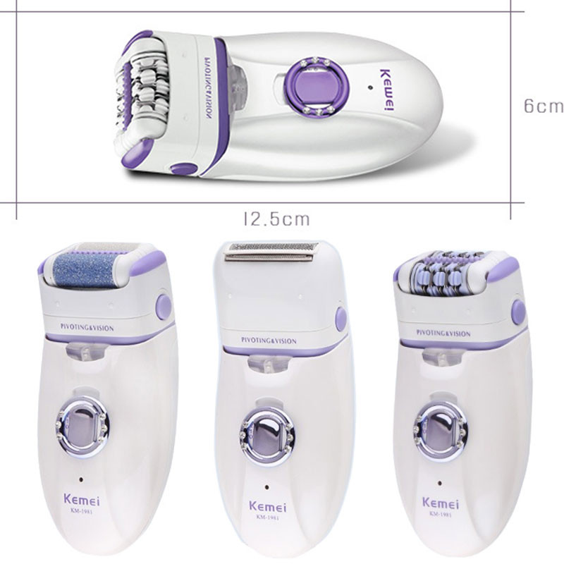 Kemei 1981 3in1 Epilator electric pentru femei Aparat de bărbierit pentru femeie Picior Îndepărtarea părului buzelor bărbie Depilator pentru femeie Bikini Trimmer păr facial
