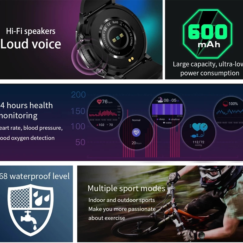 ChiBear Bluetooth Call Men Smart Watch 600 mAh Μεγάλη μπαταρία 1,6" 400*400 HD έγχρωμη οθόνη IP68 Αδιάβροχη οθόνη Smartwatch Man