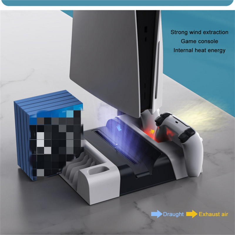 Ventilator de răcire cu LED pentru suport vertical PS5 Console de jocuri Dock de încărcare pentru controler PS5 2 Standuri de stație de încărcare