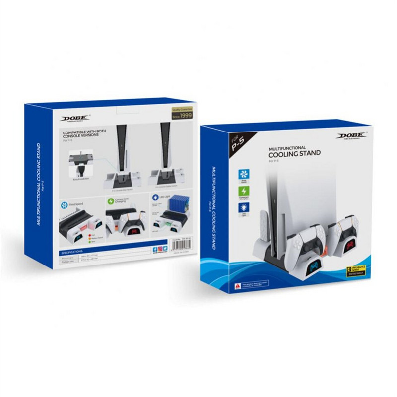 Ventilator de răcire cu LED pentru suport vertical PS5 Console de jocuri Dock de încărcare pentru controler PS5 2 Standuri de stație de încărcare