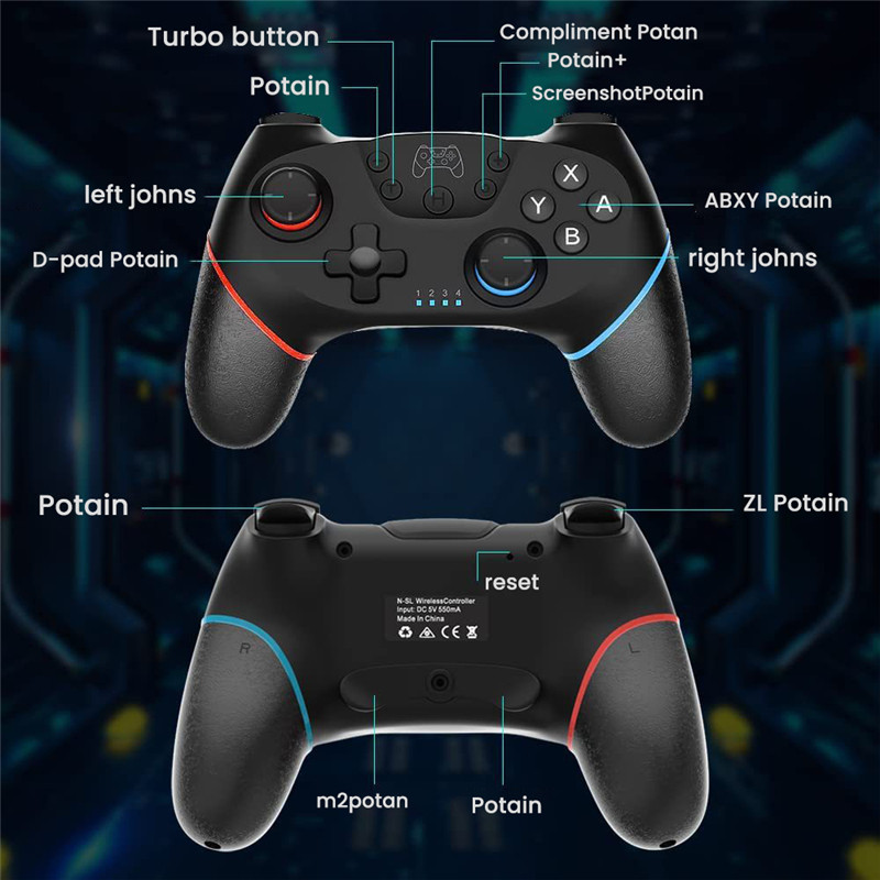 Gamepad wireless Bluetooth pentru Switch Pro NS compatibil Nintendo ergonomic anti-alunecare Joystick cu 6 axe Vibrație controler de joc