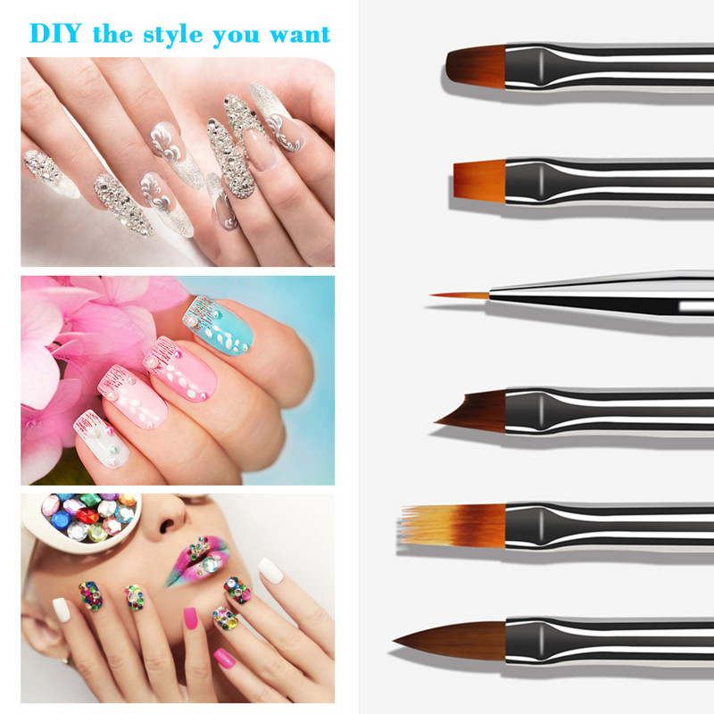 6 bucăți/set Nail Art Design Pictura Set de stilouri Sfaturi pentru arta unghiilor Gel UV Nail Art Dotting Pen Acrilic Stras Crystal Perie cu 2 căi