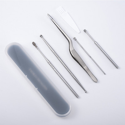 Oțel inoxidabil 6 bucăți artefact pentru curățarea urechilor cu arc rotativ pentru cules de urechi Kit set de instrumente pentru alegerea urechilor Rose Gold Domestic