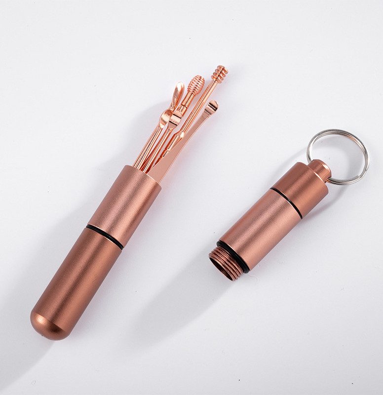 Oțel inoxidabil 6 bucăți artefact pentru curățarea urechilor cu arc rotativ pentru cules de urechi Kit set de instrumente pentru alegerea urechilor Rose Gold Domestic