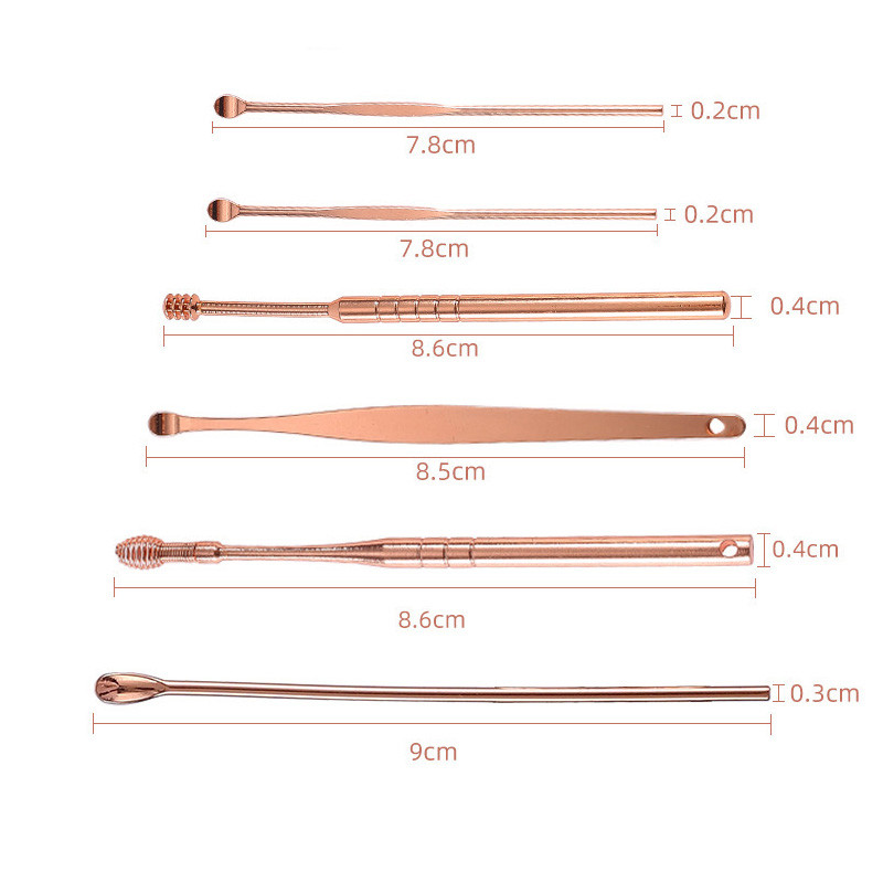 Oțel inoxidabil 6 bucăți artefact pentru curățarea urechilor cu arc rotativ pentru cules de urechi Kit set de instrumente pentru alegerea urechilor Rose Gold Domestic
