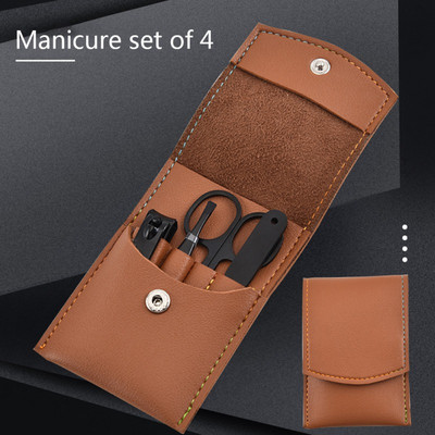 Tuns unghii profesional 4 buc/set din oțel inoxidabil negru cu sac de piele Trimmer unghii pentru tăiere unghii Clippe pentru unghii de înaltă calitate