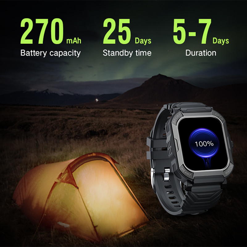 ChiBear 2023 Novi pametni sat za muškarce, velika baterija, reprodukcija glazbe, fitness praćenje, Bluetooth biranje poziva, sportski pametni sat za muškarce za IOS Android
