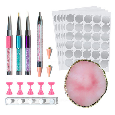 DIY Nail Art Tools Set de kit de manichiură Set de perii de căptușeală Gem Picker Ceară Dotting Pen Practică Stand Display Paleta Suport pentru amestecare de culori