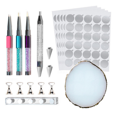 DIY Nail Art Tools Set de kit de manichiură Set de perii de căptușeală Gem Picker Ceară Dotting Pen Practică Stand Display Paleta Suport pentru amestecare de culori