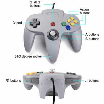 Класически кабелен N64 контролер Геймпад Джойстик Джойпад Игрален панел Дълъг кабел за класически 64 конзоли Игри N64 Порт интерфейс