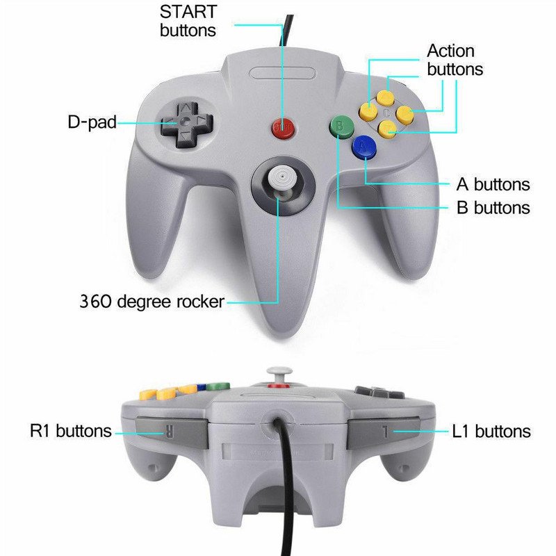 Controler clasic N64 cu fir Gamepad Joystick Joypad Game Pad cu fir lung pentru jocuri clasice 64 Console Interfață Port N64