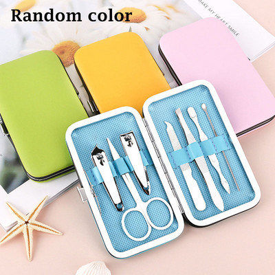 7 vnt. nagų kirpimo mašinėlės rinkinys nerūdijančio plieno žirklės, negyvos odos replės, nešiojamas kelioninis manikiūras.