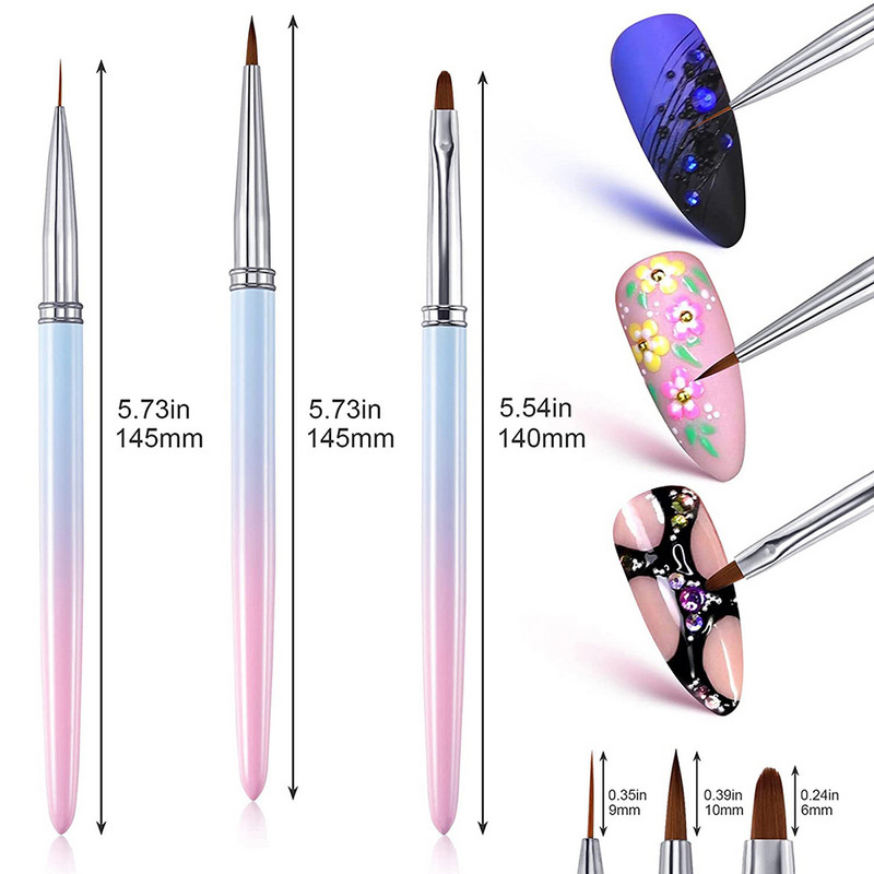 Naujas nagų dailės įdėklų šepetėlių rinkinys 3D Tips Linijinės juostelės „Pasidaryk pats“ piešimo rašiklis UV gelio teptukai tapybos rašiklis manikiūro įrankiai