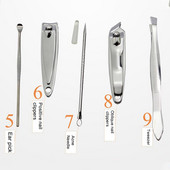 Kit profesional de tăiere a unghiilor din 9 piese Trusă de îngrijire a unghiilor din oțel inoxidabil cu cutie Kit de pedichiură pentru unghii de călătorie acasă