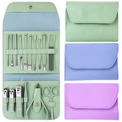 Set manichiură tăietoare de unghii Instrumente de uz casnic 12/16 buc. Linguriță de ureche verde din oțel inoxidabil Foarfece Kit pentru instrumente de manichiură