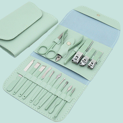 Set za manikuru Škare za nokte Alati za kućanstvo 12/16 kom. Zelena Žlica za uši od nehrđajućeg čelika Rezači za nokte Škare Kit za alate za manikuru