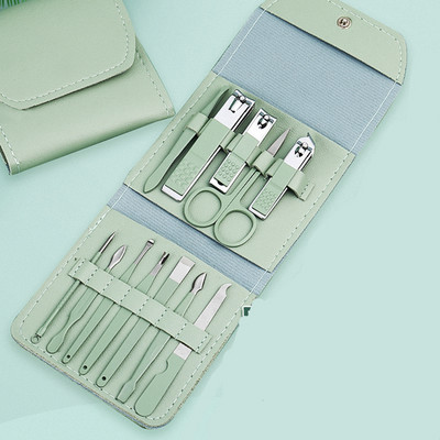 Set za manikuru Škare za nokte Alati za kućanstvo 12/16 kom. Zelena Žlica za uši od nehrđajućeg čelika Rezači za nokte Škare Kit za alate za manikuru