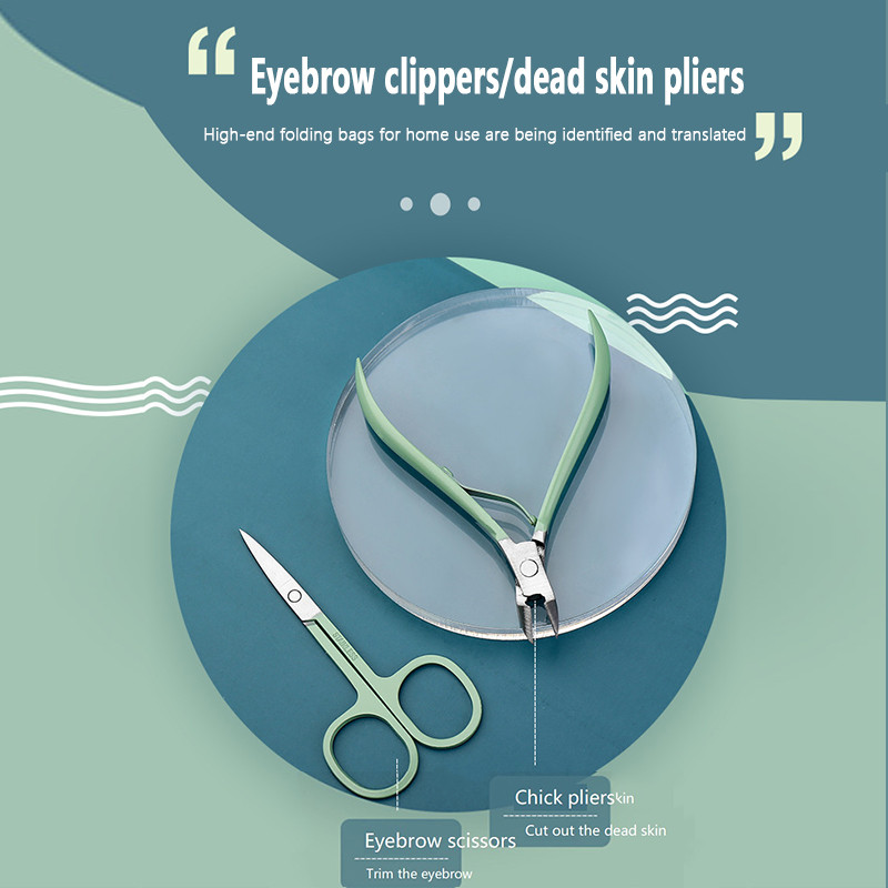 Set za manikuru Škare za nokte Alati za kućanstvo 12/16 kom. Zelena Žlica za uši od nehrđajućeg čelika Rezači za nokte Škare Kit za alate za manikuru