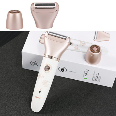 KM-1632 Epilator electric 2 în 1 Aparat de tuns USB Aparat de tuns Bikini Reîncărcabil Impermeabil pentru îndepărtarea părului pentru față +2 capete