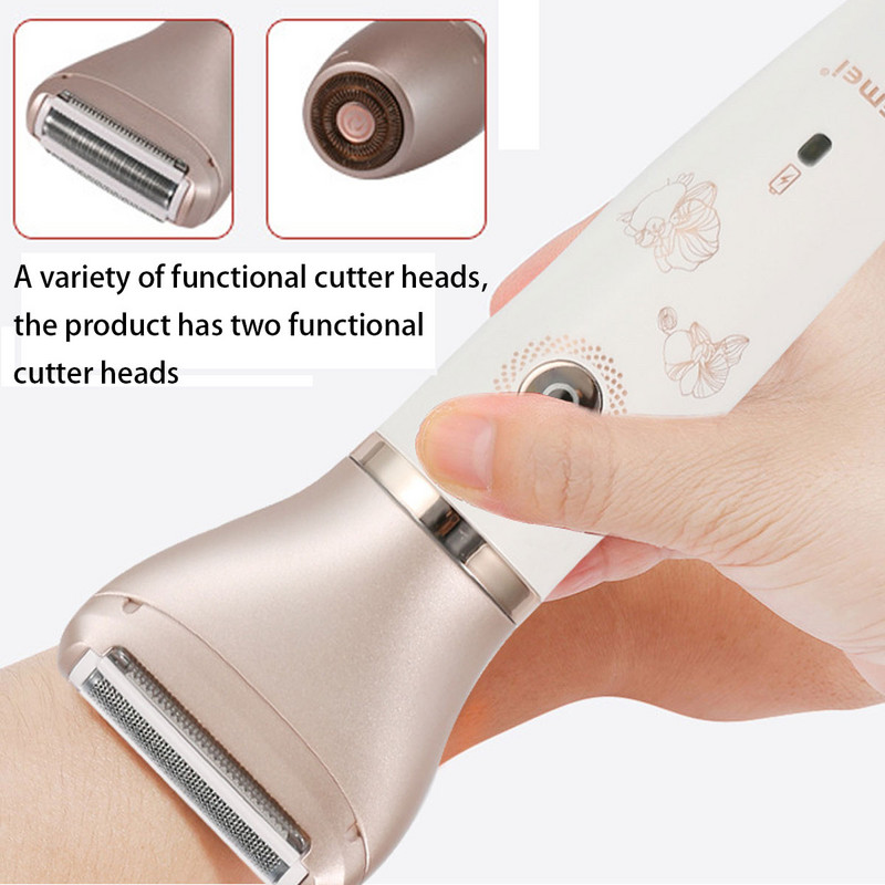 KM-1632 Epilator electric 2 în 1 Aparat de tuns USB Aparat de tuns Bikini Reîncărcabil Impermeabil pentru îndepărtarea părului pentru față +2 capete