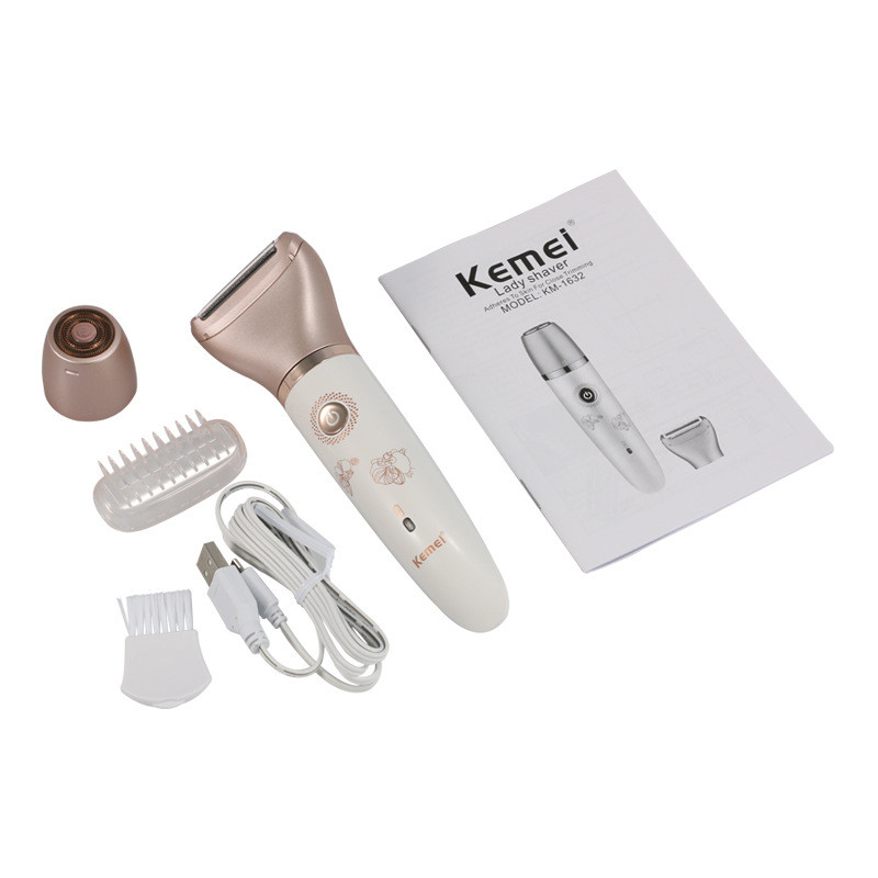 KM-1632 Epilator electric 2 în 1 Aparat de tuns USB Aparat de tuns Bikini Reîncărcabil Impermeabil pentru îndepărtarea părului pentru față +2 capete