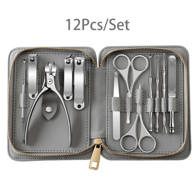 Set de manichiură Dispozitiv de tăiat unghii profesional Kit de mână Instrumente pentru cadouri de călătorie Cutter de tuns din oțel inoxidabil Dispozitiv de tuns unghii 12 în 1