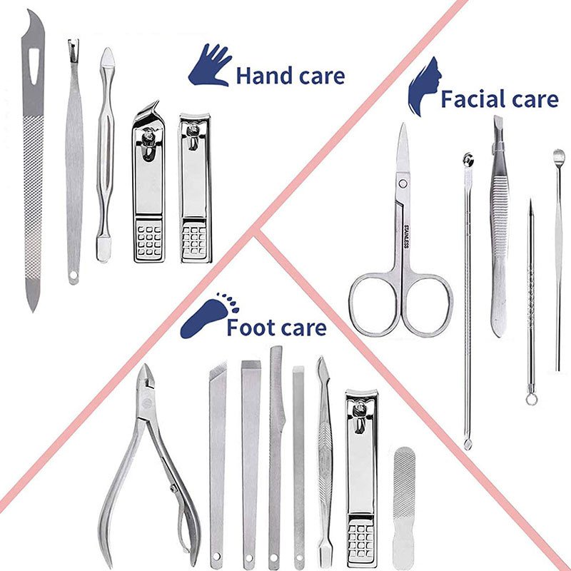 19 vnt./rinkinys Manikiūro rinkinys Nagų įrankių rinkinys Priedai nagams Pedikiūro rinkinys Manikiūro rinkinys su prabangiu kelioniniu dėklu