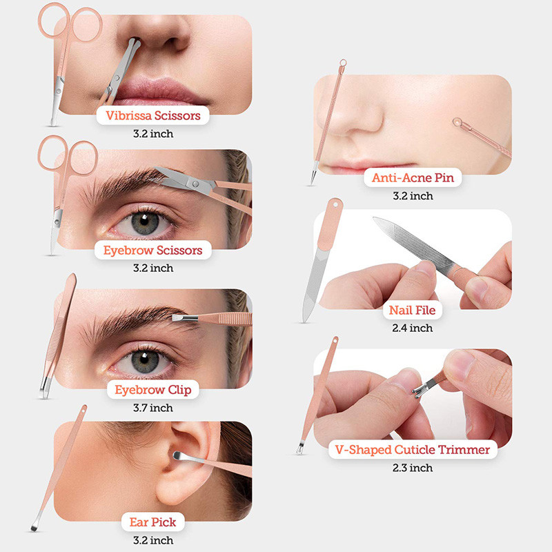 7/10/12/18/19Pcs/Set Set za manikuru Komplet alata za nokte za pedikuru Rezač noktiju od nehrđajućeg čelika Škare za profesionalnu manikuru