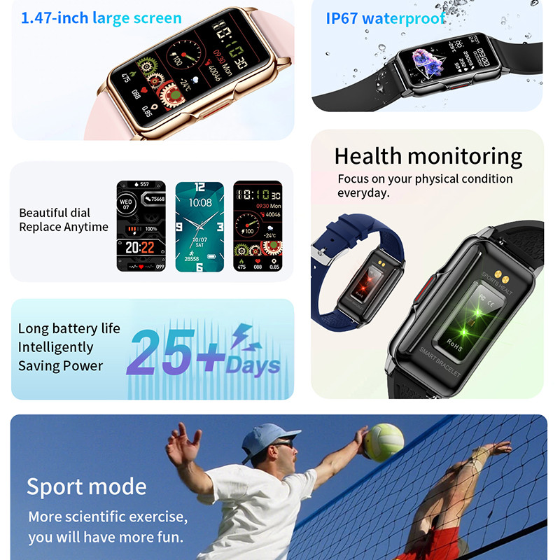 2022-es új női sport okosóra, 1,47 hüvelykes Full Touch Fitness Tracker IP67 vízálló férfi okosóra Huawei Xiaomi telefonhoz