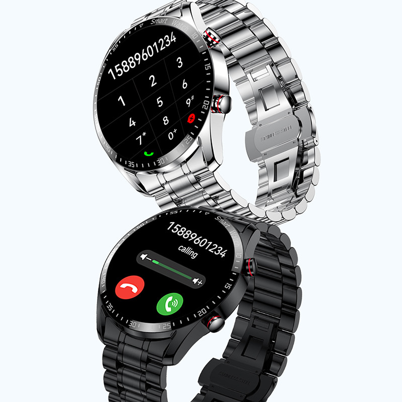Uus Bluetoothi kõne nutikell meeste kohandatud numbrilauaga veekindel sporditreeningu jälgija tahke roostevabast terasest rihmaga nutikell + kast 2022