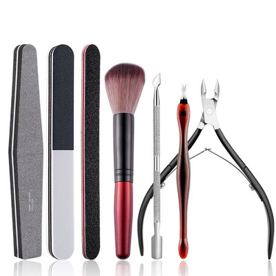 Set de manichiură Dispozitiv de tuns cuticule Pile pentru arta unghiilor Instrument de șlefuire tampon de șlefuire Perie de curățare Foarfece Dispozitiv de îndepărtare a pielii moarte Pix pentru puncte