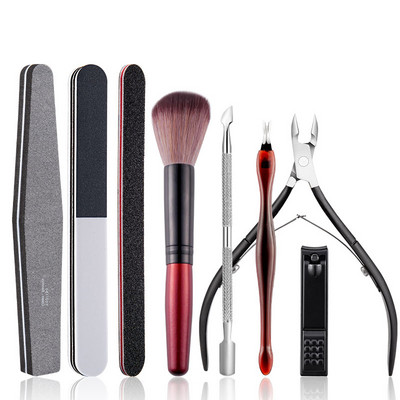 Set de manichiură Dispozitiv de tuns cuticule Pile pentru arta unghiilor Instrument de șlefuire tampon de șlefuire Perie de curățare Foarfece Dispozitiv de îndepărtare a pielii moarte Pix pentru puncte