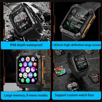 ChiBear Outdoor Smartwatch Bluetooth Call IP68 Водоустойчив 380mAh дълъг режим на готовност 1,83 инча HD екран Спортни часовници Мъжки смарт часовник