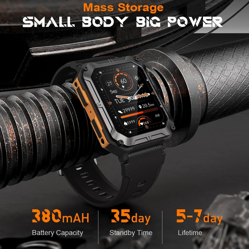 Ceas inteligent ChiBear în aer liber Apel Bluetooth IP68 Rezistent la apă 380mAh Standby lung Ecran HD de 1,83 inci Ceasuri sport Ceas inteligent pentru bărbați