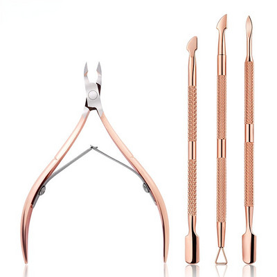 Nerūsējošā tērauda dubultgalvas nagu Art Dead Skin Pusher kutikulas knaibles šķēres manikīra komplekts Rose Gold UV gēls noņemšanai 2/4 gab/komplekts