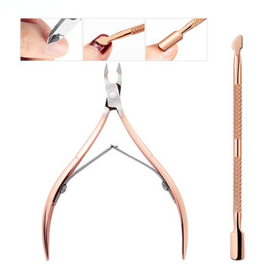 Oțel inoxidabil cu dublu cap Nail Art Dead Skin Pusher Cuticule Chipper Foarfece Set de manichiură Rose Gold UV Gel Elimina 2/4 buc/set