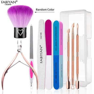 Nail Art Nipper Ollós Tisztítókefe Csiszolás Polírozó Reszelők Manikűr készlet UV Gél Lakk eltávolító Elhalt bőr Push Storage Box Kit