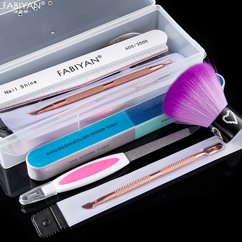 Nail Art Nipper Ollós Tisztítókefe Csiszolás Polírozó Reszelők Manikűr készlet UV Gél Lakk eltávolító Elhalt bőr Push Storage Box Kit