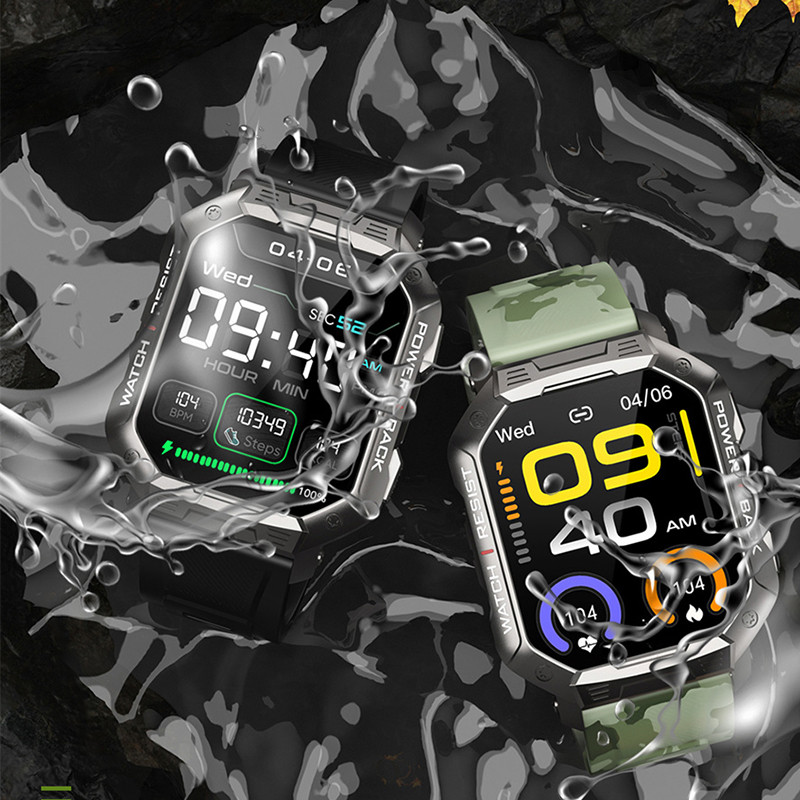 Ceas inteligent cu apelare Bluetooth 2022, cu baterie mare, 410 mAh, ceas sport în aer liber, detectie ritm cardiac IP68, ceas inteligent impermeabil pentru bărbați