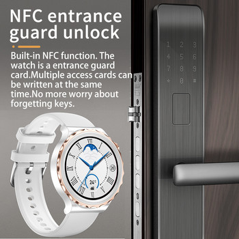 2022 Дамски смарт часовник Мъжки NFC Достъп до вратата Отключване Смарт часовник Bluetooth разговор Фитнес гривна Персонализиран циферблат Безжично зареждане
