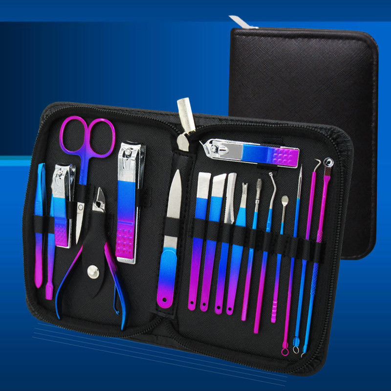 18 bucăți/set mașini de tăiat unghii instrument din oțel tăietor profesional de unghii pedichiură foarfece pentru piele moartă set de manichiură multifuncțional pentru îngrijire
